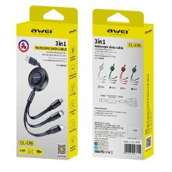 Καλώδιο φόρτισης & data 3in1 - Πτυσσόμενο - CL-136 - AWEI - 887714 Καλώδιο φόρτισης & data 3in1 - Πτυσσόμενο - CL-136 - AWEI - 887714