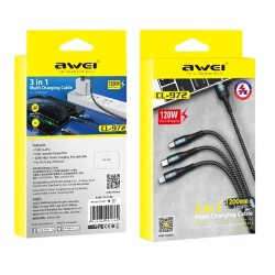 Καλώδιο φόρτισης & data 3in1 - Fast Charge - CL-972 - 1.2m - AWEI - 888155 - Black Καλώδιο φόρτισης & data 3in1 - Fast Charge - CL-972 - 1.2m - AWEI - 888155 - Black