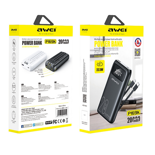 Powerbank - P169K - 20.000mah - AWEI - 002455 - Black Powerbank - P169K - 20.000mah - AWEI - 002455 - Black