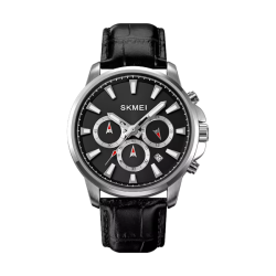 Aναλογικό ρολόι χειρός – Skmei - 2071 - Silver-Black/Leather Black Aναλογικό ρολόι χειρός – Skmei - 2071 - Silver-Black/Leather Black