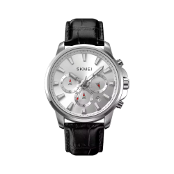 Aναλογικό ρολόι χειρός – Skmei - 2071 - Silver-White/Leather Black Aναλογικό ρολόι χειρός – Skmei - 2071 - Silver-White/Leather Black