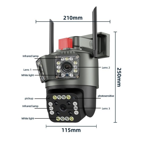 Κάμερα ασφαλείας IP - Triple - WiFi - V380 - 008005 Κάμερα ασφαλείας IP - Triple - WiFi - V380 - 008005