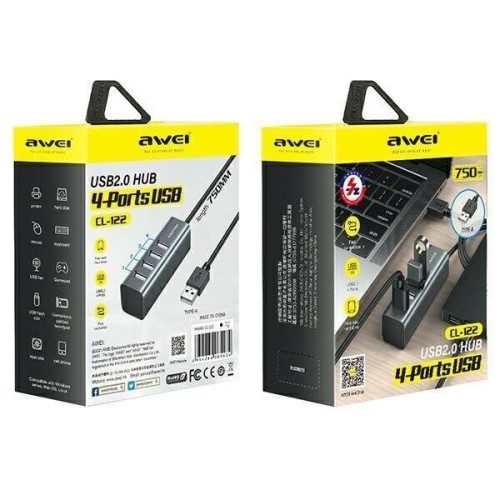 Αντάπτορας USB 2.0 Hub με 4 θύρες - CL-122 - AWEI - 085434 Αντάπτορας USB 2.0 Hub με 4 θύρες - CL-122 - AWEI - 085434