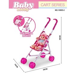 Παιδικό καροτσάκι μωρού με φωτισμό LED και κούκλα - 1393D-2 - 307137