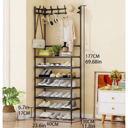 Κρεμάστρα δαπέδου με ράφια παπουτσιών - YH6607-6 - 522534 - Black