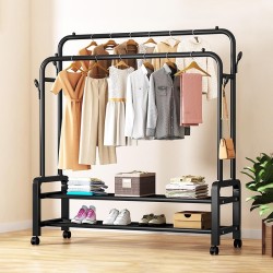 Τροχήλατη κρεμάστρα δαπέδου με ράφια παπουτσιών - YP610 - 522633 - Black