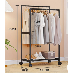 Τροχήλατη κρεμάστρα δαπέδου με ράφι παπουτσιών - YX9108-1 - 522770 - Black