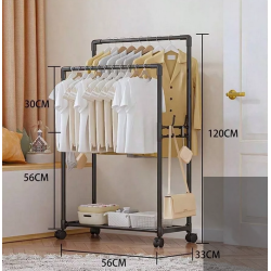 Τροχήλατη κρεμάστρα δαπέδου με ράφι παπουτσιών - YH6619-1 - 522817 - Black