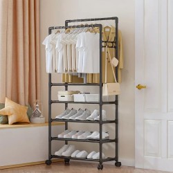 Τροχήλατη κρεμάστρα δαπέδου με ράφια παπουτσιών - YH6619-5 - 522855 - Black