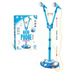 Παιδικό μικρόφωνο καραόκε διπλό με σταντ - 8801-L - 922277 - Blue