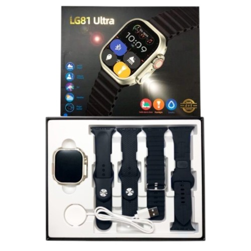 Σετ Smartwatch με 4 λουράκια - LG81 Ultra - 065110 - Black Σετ Smartwatch με 4 λουράκια - LG81 Ultra - 065110 - Black