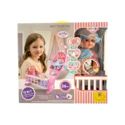 Κούκλα μωρό με κρεβάτι και καρεκλάκι φαγητού - L010-2212 - 220112