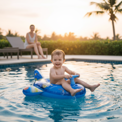 Παιδικό φουσκωτό σωσίβιο με τιμόνι και κάθισμα - 155006 - Blue