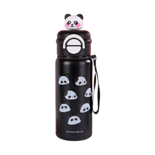 Παιδικό παγούρι-θερμός Panda με καλαμάκι - 500ml - 722344 - Black Παιδικό παγούρι-θερμός Panda με καλαμάκι - 500ml - 722344 - Black