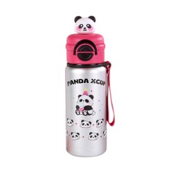 Παιδικό παγούρι-θερμός Panda με καλαμάκι - 500ml - 722344 - Fuchsia/Silver