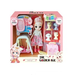 Σετ κούκλα Vintage με κατοικίδιο & αξεσουάρ - A810056 - 215349