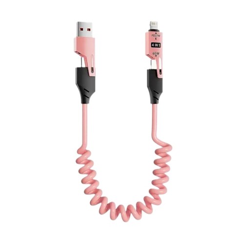 Καλώδιο φόρτισης & data σπιράλ - 4in1 - Fast Charge - X204 - 27-65W - 102048 - Pink Καλώδιο φόρτισης & data σπιράλ - 4in1 - Fast Charge - X204 - 27-65W - 102048 - Pink