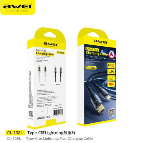 Καλώδιο φόρτισης & data - Type-C σε Lightning - 20W - 1m - CL-138L - AWEI - 003537 Καλώδιο φόρτισης & data - Type-C σε Lightning - 20W - 1m - CL-138L - AWEI - 003537