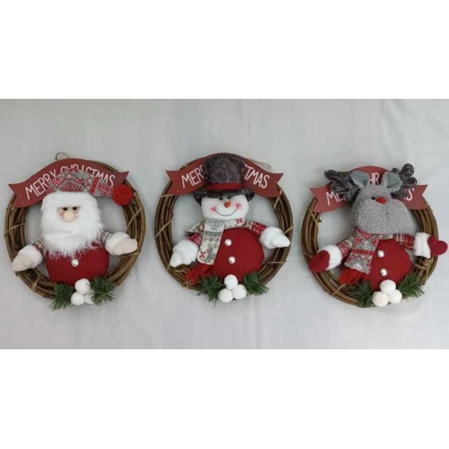 Χριστουγεννιάτικο διακοσμητικό κρεμαστό στεφάνι με φιγούρα - 30x30cm - 212184