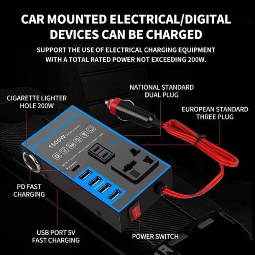 Μετασχηματιστής - Power Inverter αυτοκινήτου - 1500W - 12V DC to 220V AC - 4xUSB - 1530118/015 - 150975