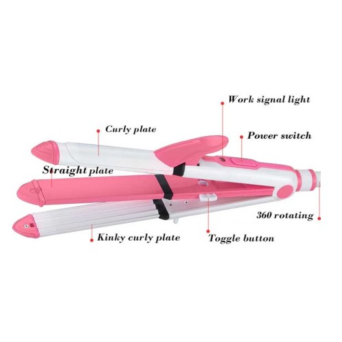 Ισιωτική μαλλιών - 3in1 - KM-1213 - Multistyler - Kemei - Pink/White
