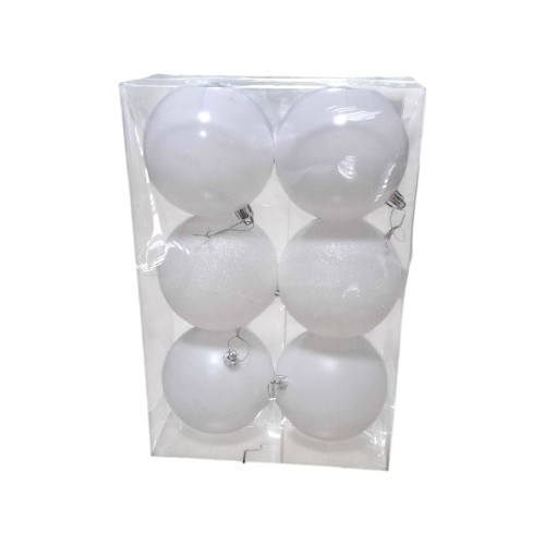 Σετ Χριστουγεννιάτικες μπάλες - 10cm - 6pcs - 326000 - White