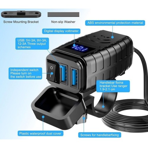 Αντάπτορας φόρτισης μοτοσυκλέτας USB - MQ3103 - 330001