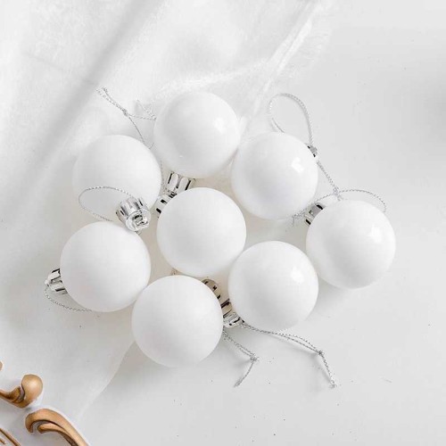 Σετ Χριστουγεννιάτικες μπάλες - 8cm - 6pcs - 326086 - White