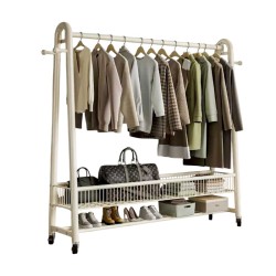 Τροχήλατη κρεμάστρα δαπέδου με ράφια - 12009A - 282272 - White