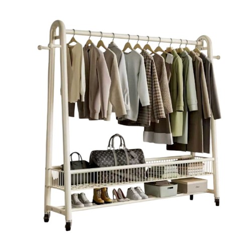 Τροχήλατη κρεμάστρα δαπέδου με ράφια - 12007A - 282258 - White