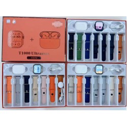 Σετ Smartwatch με ασύρματα ακουστικά Bluetooth & 7 λουράκια - T1000 UItra Max - 814123 - Black