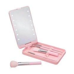 Καθρέπτης μακιγιάζ LED κασετίνα με σετ πινέλων - XR-6601 - 566016 - Pink