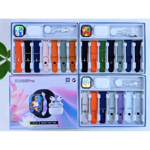 Σετ Smartwatch με ασύρματα ακουστικά Bluetooth & 7 λουράκια - S3000 Pro - 814086 - Orange