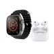 Σετ Smartwatch με ασύρματα ακουστικά Bluetooth & 7 λουράκια - T1000 UItra Max - 814123 - Black