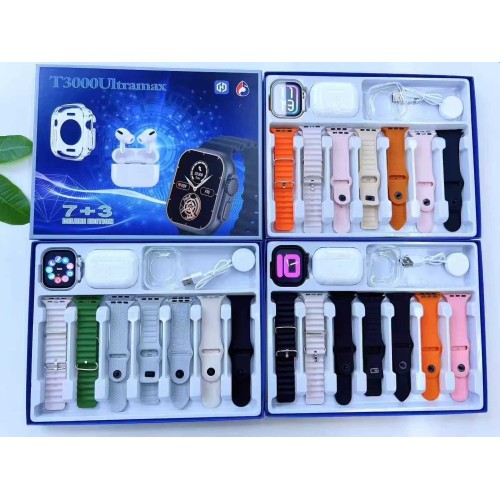 Σετ Smartwatch με ασύρματα ακουστικά Bluetooth & 7 λουράκια - T3000 UItra Max - 814109 - Orange