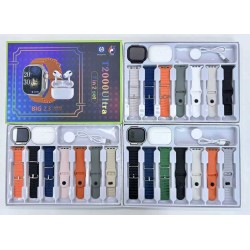 Σετ Smartwatch με ασύρματα ακουστικά Bluetooth & 7 λουράκια - T2000 UItra - 814130 - Black