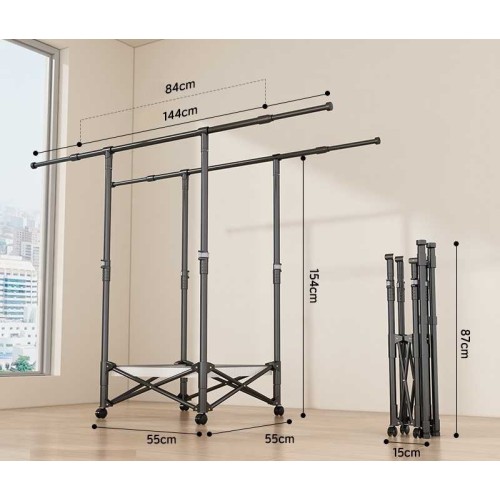 Πτυσσόμενη κρεμάστρα δαπέδου & απλώστρα ρούχων τροχήλατη - SG202602 - 282210 - Black