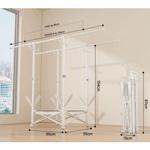 Πτυσσόμενη κρεμάστρα δαπέδου & απλώστρα ρούχων τροχήλατη - SG202604 - 282227 - White