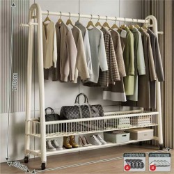 Τροχήλατη κρεμάστρα δαπέδου με ράφια  - 12008A - 282265 - White