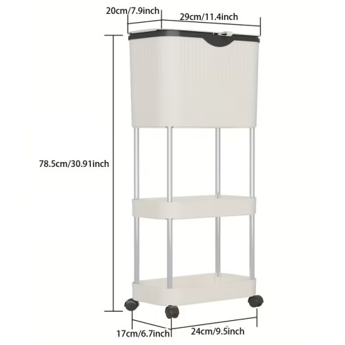 Τροχήλατη ραφιέρα κουζίνας τριώροφη με κάδο - YH9811-3 - 282296