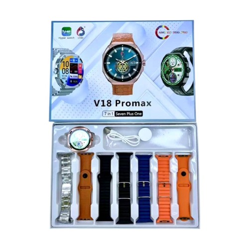 Σετ Smartwatch με 7 λουράκια - V18 Pro Max - 814116 - Gold