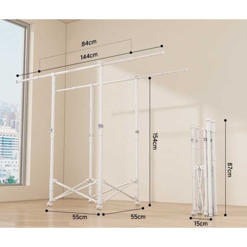 Πτυσσόμενη κρεμάστρα δαπέδου & απλώστρα ρούχων τροχήλατη - SG202601 - 282203 - White