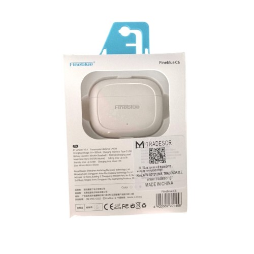 Ασύρματα ακουστικά Bluetooth με θήκη φόρτισης - C6 - Fineblue - 701458 - White