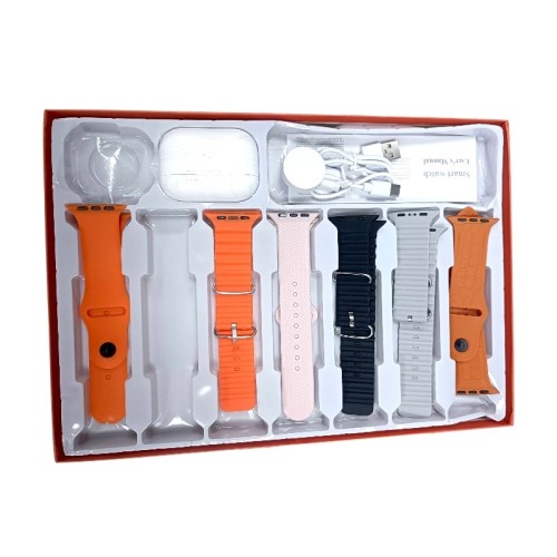 Σετ Smartwatch με ασύρματα ακουστικά Bluetooth & 7 λουράκια - KW55 MAX - 750360 - Gold