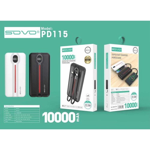 Powerbank 2in1 - Fast Charge - 10.000mah - 22.5W - PD115 - 818645 - Black