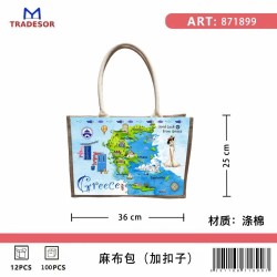 Τουριστική τσάντα λινή με κουμπί - Greece - 36*25*16cm - 871899