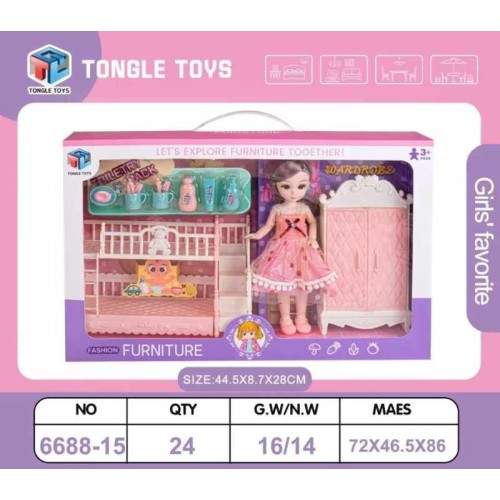Σετ κούκλα με έπιπλα & αξεσουάρ - 6688-15DIY - 232543
