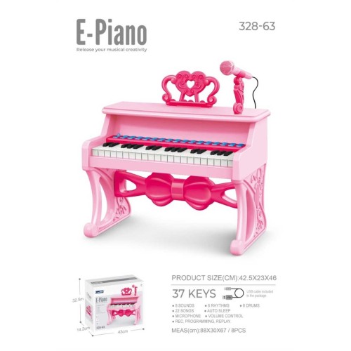 Παιδικό πιάνο mini με μικρόφωνο - 328-6337 - 233101 - Pink