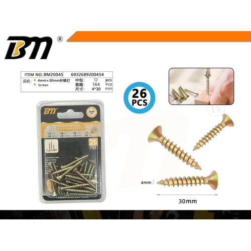 Ξυλόβιδες - 4mm×30mm - Σετ 12 πακέτα των 26 τεμαχίων - 200454