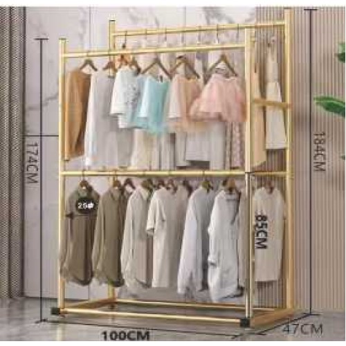 Μεταλλική κρεμάστρα δαπέδου διπλή - 100cm - 8687Y-N - Gold - 421526